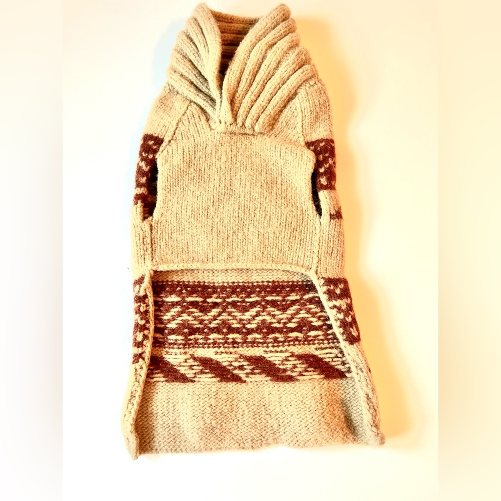 Small Chilly Dog Tan and Warm Brown Fair Isle Dog Sweater, 100% Wool - Picture 2 of 6